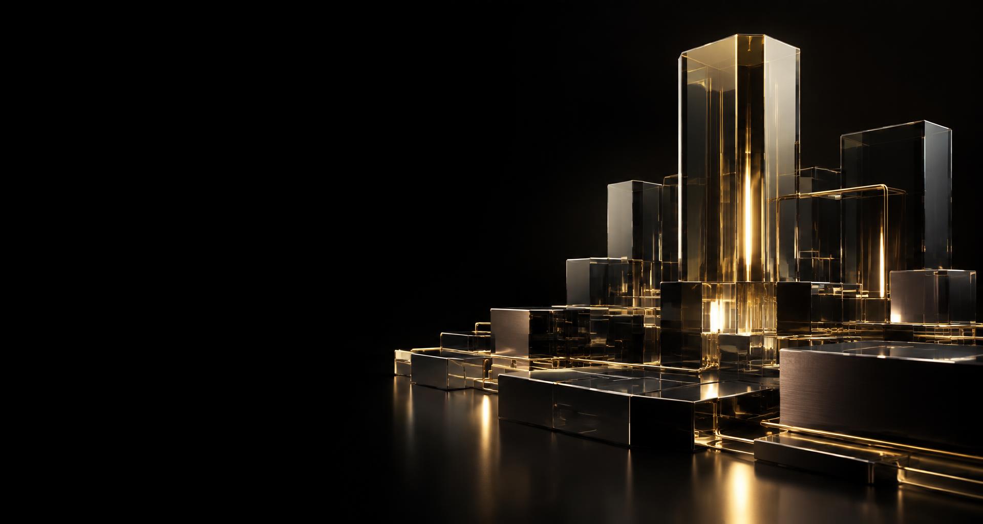 Connected glass architecture with refined gold edges